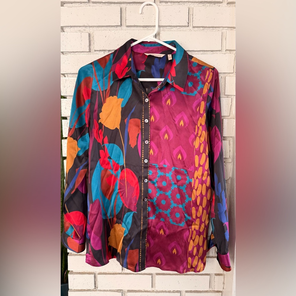 Soft Surroundings Champlain 100% Silk Blouse Maximalist‎ Career Wear Eclectic